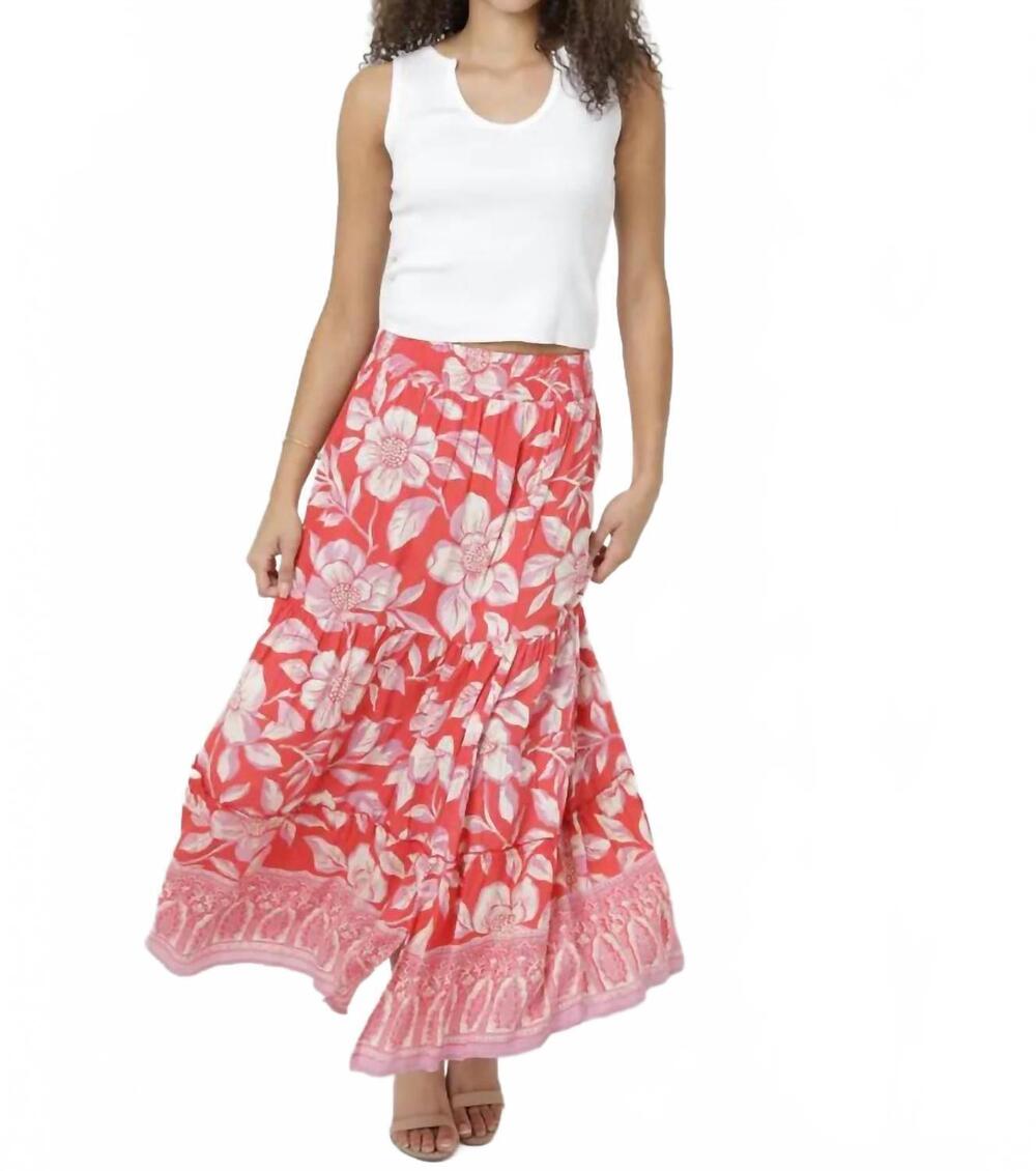 NEW ANGIE printed a-line maxi skirt in pink
